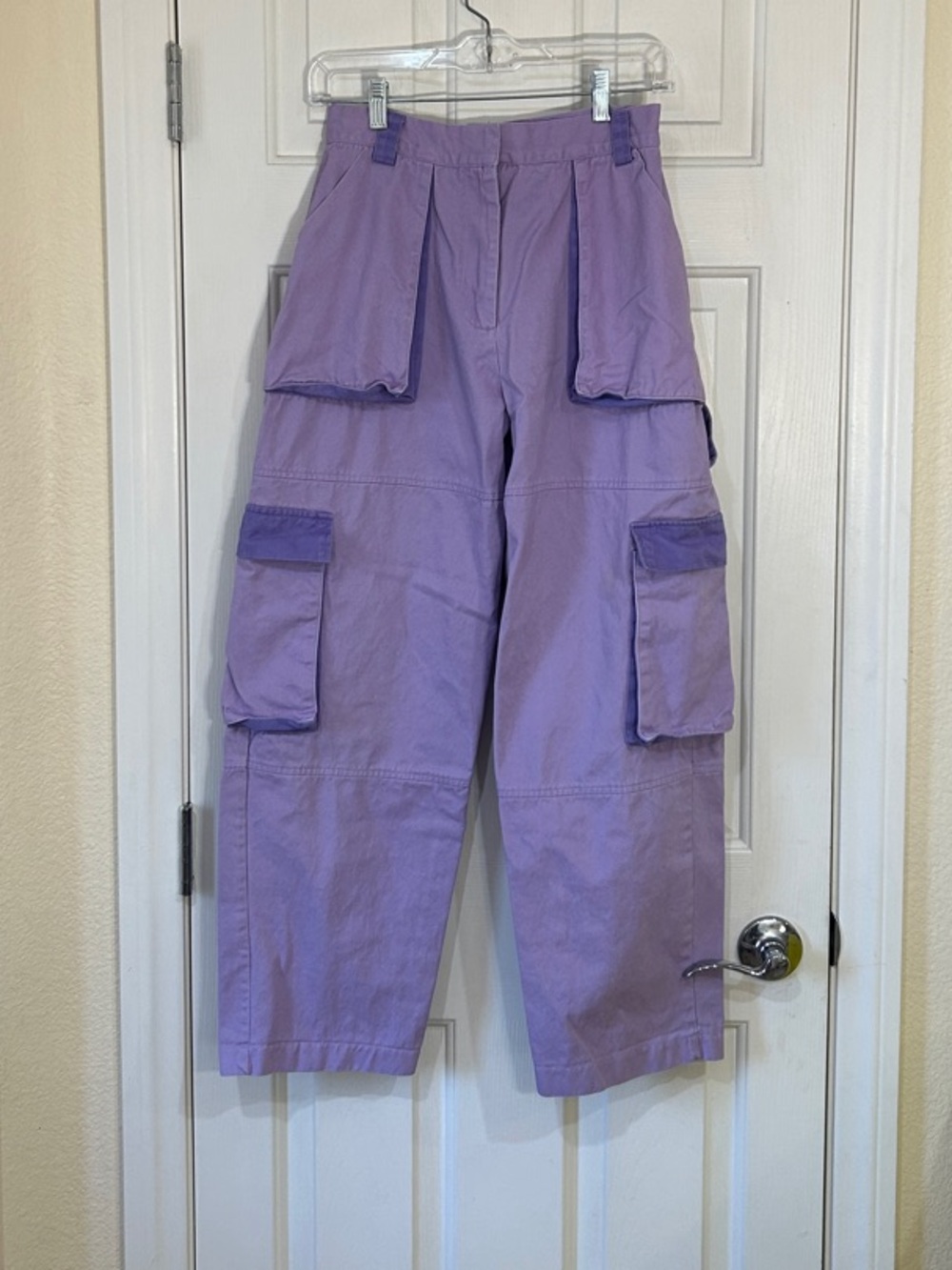 The Ragged Priest Two Tone Lilac & Pink Wide Leg Cotton Cargo Pants Small